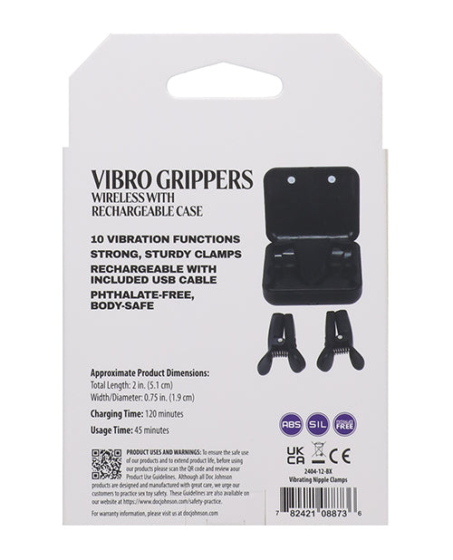 Merci Vibro Grippers Rechargeable Vibrating &amp; Wireless Nipple Clamps - Black