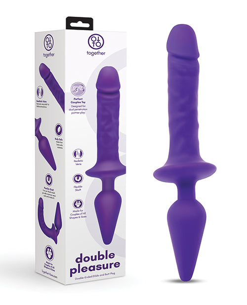 Together Double Pleasure 11&quot;  Double-Ended Dildo &amp; Butt Plug - Purple